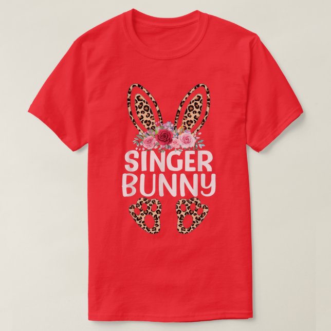 Matching Funny Leopard Print Bunny Singer Easter  T-Shirt (Design Front)