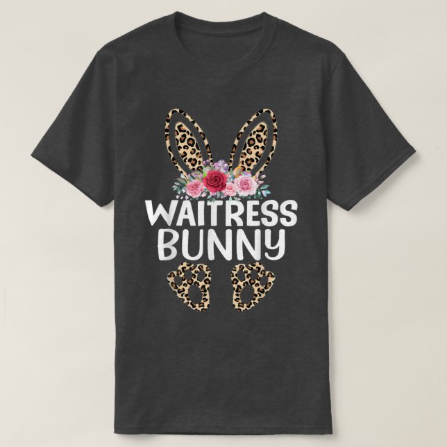 Matching Funny Leopard Print Bunny Waitress Easter T-Shirt (Design Front)