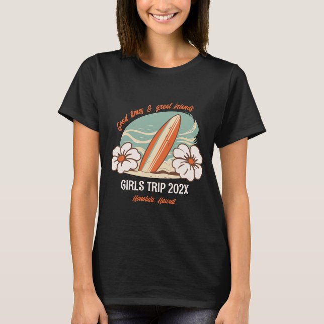Matching Girls Trip Retro Floral Hawaii Beach T-Shirt (Front)