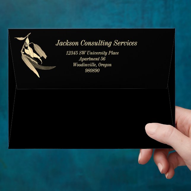 Matching Gold Foil Black Eucalyptus Christmas  Envelope (Hand)