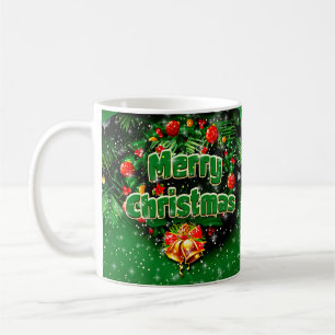 Matching Green Merry Christmas Gold Bells Coffee Mug