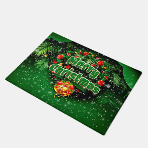 Matching Green Merry Christmas Gold Bells Doormat