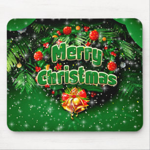 Matching Green Merry Christmas Gold Bells Mouse Mat