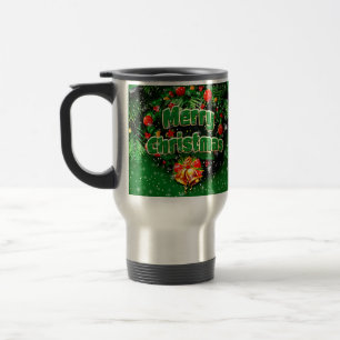 Matching Green Merry Christmas Gold Bells Travel Mug
