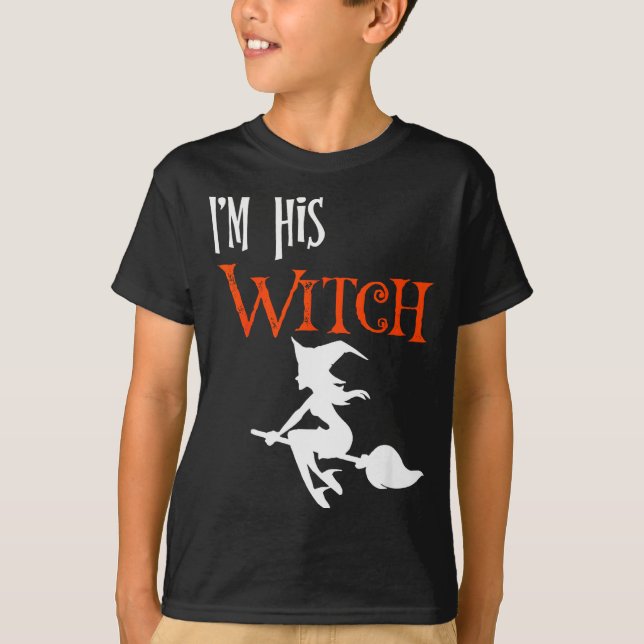 Matching Halloween I'm His Witch_i'm Her Boo Coupl T-Shirt (Front)