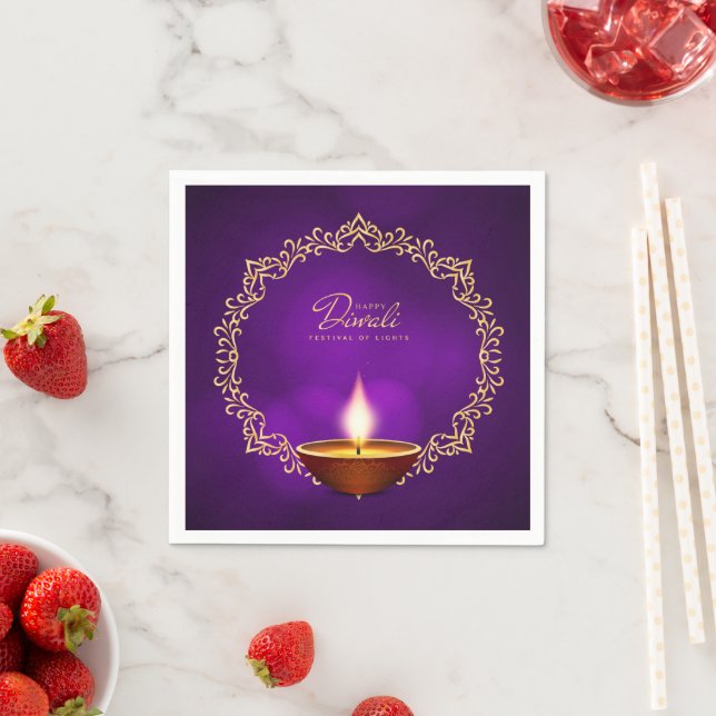 Matching Happy Diwali Purple Cocktail Napkin (Insitu)