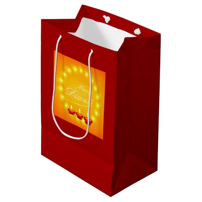 Matching Happy Diwali Yellow Medium Gift Bag (Front Angled)