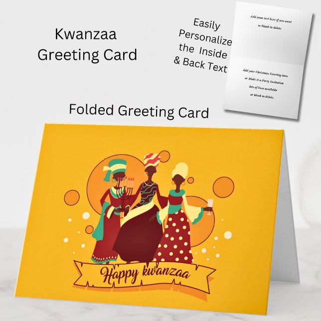 Matching Happy Kwanzaa 3 Ladies Yellow Greeting Card (Creator Uploaded)