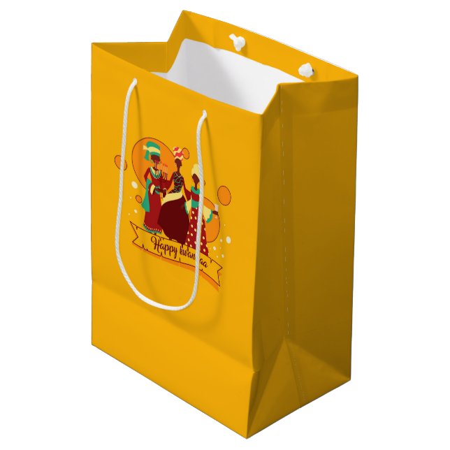 Matching Happy Kwanzaa 3 Ladies Yellow Medium Gift Bag (Front Angled)
