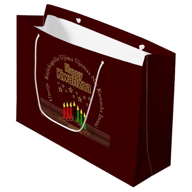 Matching Happy Kwanzaa Seven Principles Large Gift Bag (Front Angled)