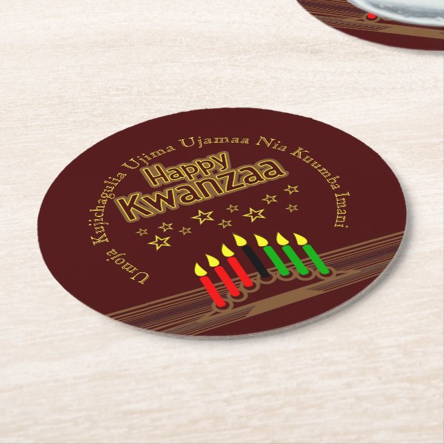 Matching Happy Kwanzaa Seven Principles Round Paper Coaster (Angled)
