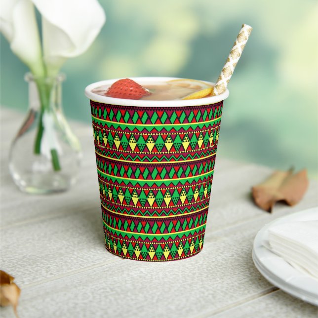 Matching Kwanzaa Yellow Red Black Green Paper Cups (Insitu)