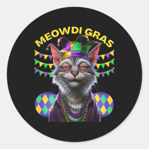 Matching Mens Womans Funny Meowdi Gras Cat Mardi G Classic Round Sticker