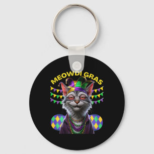 Matching Mens Womans Funny Meowdi Gras Cat Mardi G Key Ring