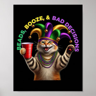 Matching Mens Womans Funny Meowdi Gras Cat Mardi G Poster