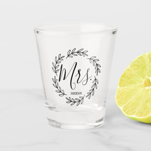 Matching Mrs. Monogram Wreath Shot Glass (Front)
