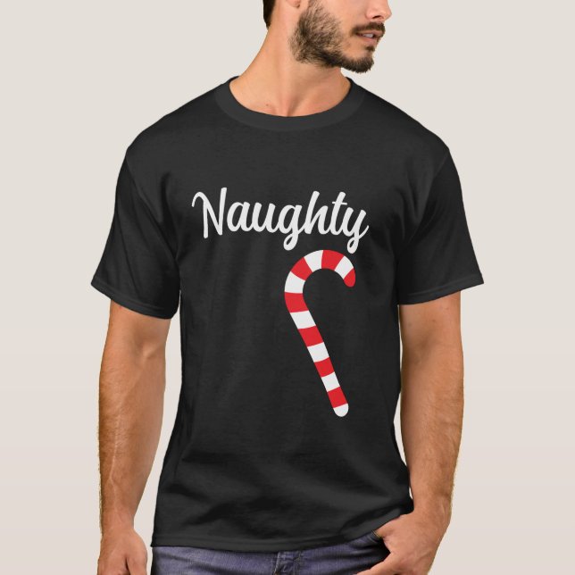 Matching Naughty and Nice Couples Christmas Pajama T-Shirt (Front)