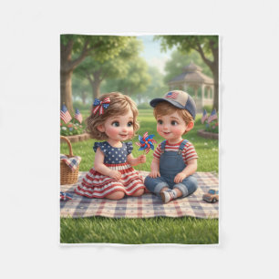 Matching Outfit Kid Friends In Garden Fleece Blank Blanket
