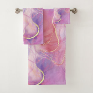 Matching pink Gold & Marble Bath Towel Set