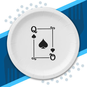 Matching Queen Spades Suit Playing Cards Modern Paper Plate