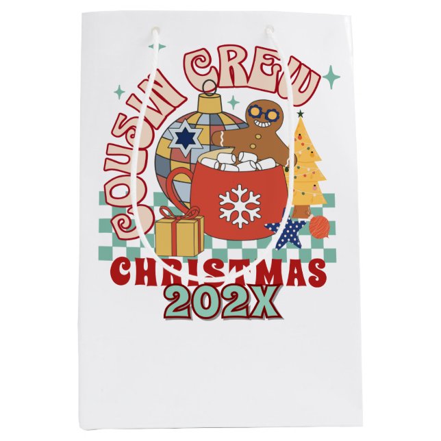 Matching retro cousin crew Christmas kids Medium Gift Bag (Front)