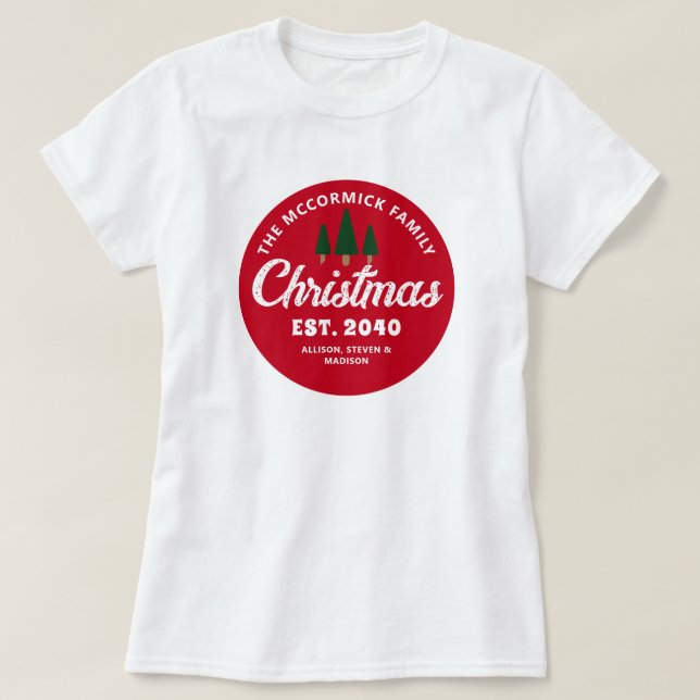 Matching Retro Vintage Christmas Family Name T-Shirt (Design Front)