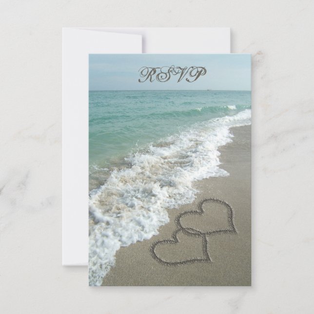 Matching RSVP Card, Two Sand Hearts Beach Wedding (Front)