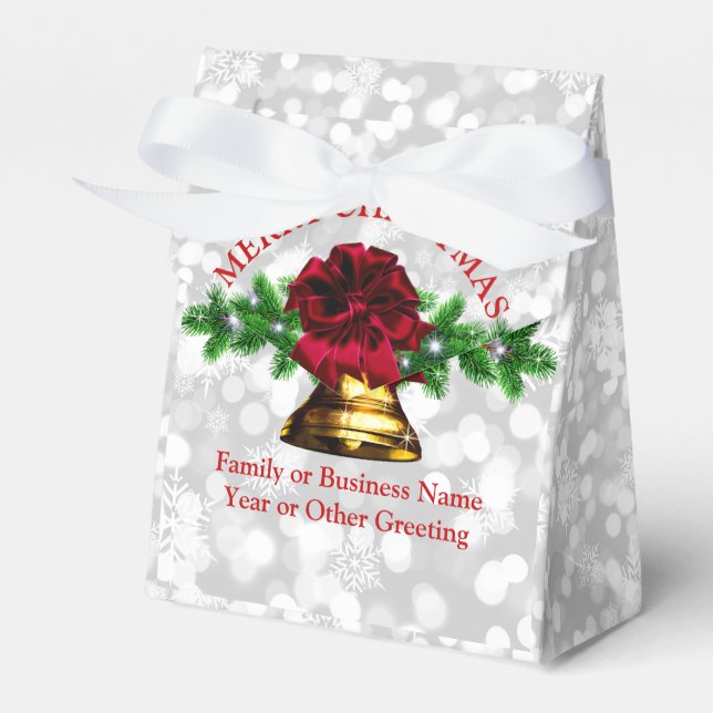 Matching Set Gold Bell Red Bow Christmas Favour Box (Front Side)