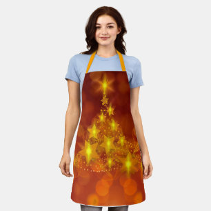 Matching Set Gold Stars Christmas Tree Apron
