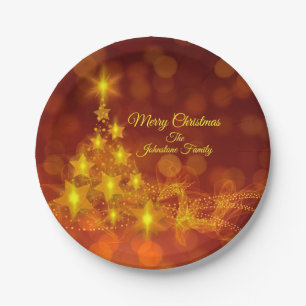 Matching Set Gold Stars Tree Change Name 7" Paper Plate