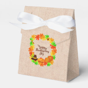 Matching Set Thanksgiving Green Gold Wreath Hat Favour Box