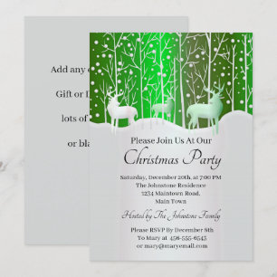 Matching Set White Reindeer Edit Green Christmas Invitation
