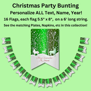 Matching Set White Reindeer Edit Name Green Bunting