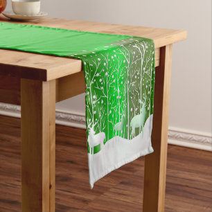 Matching Set White Reindeer Edit Name Green Medium Table Runner