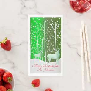 Matching Set White Reindeer Edit Name Green Napkin