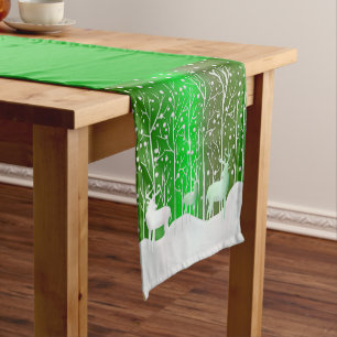Matching Set White Reindeer Edit Name Green Short Table Runner