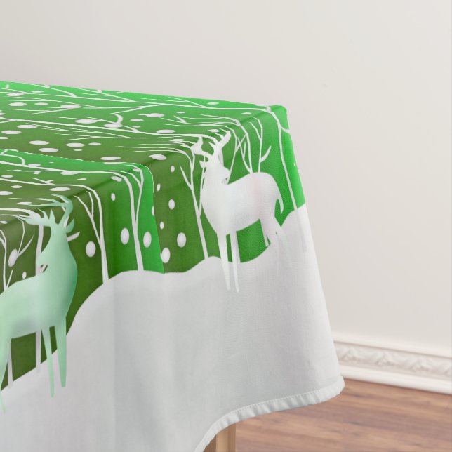 Matching Set White Reindeer Edit Name Green Tablecloth (In Situ)