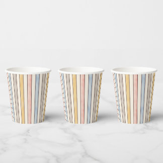 Matching, Subdued Pink, Yellow and Blue Stripes Paper Cups