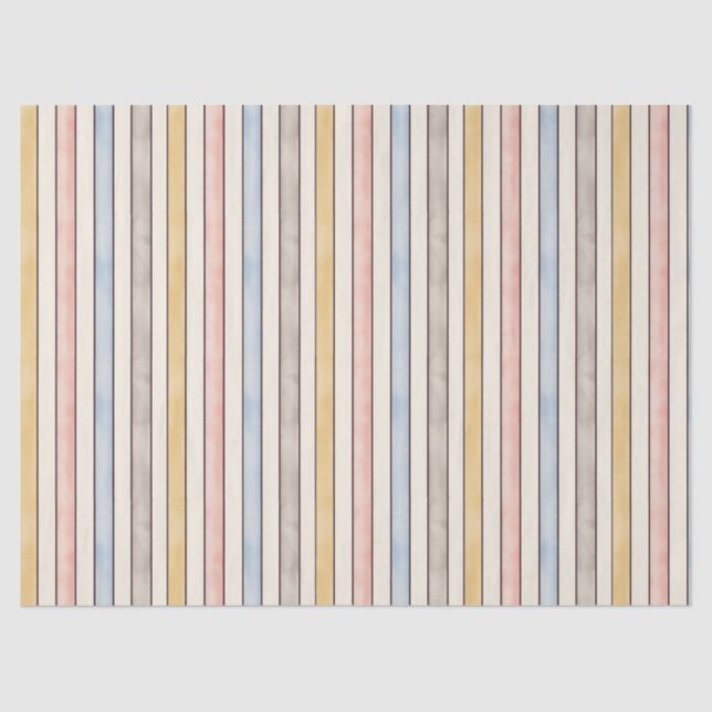 Matching, Subdued Pink, Yellow and Blue Stripes  Tissue Paper (Front)
