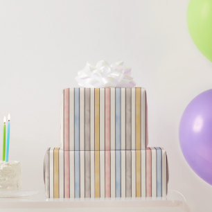 Matching, Subdued Pink, Yellow and Blue Stripes  Wrapping Paper