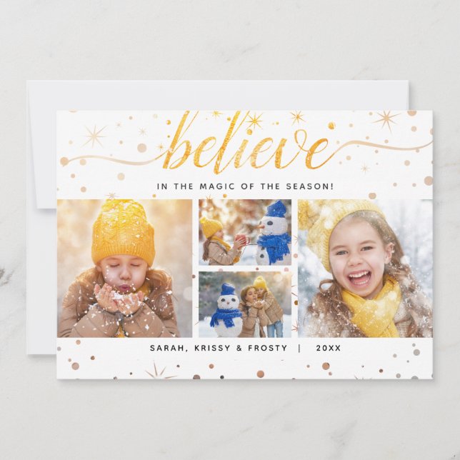 Matching Text Effect BELIEVE in the Magic Holidays Holiday Card (Front)