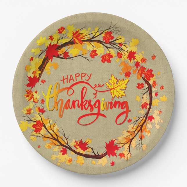 Matching Thanksgiving Autumn Leaf Tones 9" Paper Plate (Front)