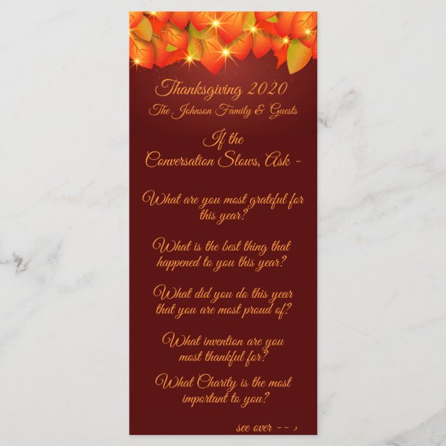 Matching Thanksgiving Leaf Conversation Starter Menu (Front)