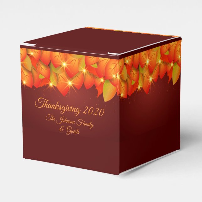 Matching Thanksgiving Orange Leaf Name Year Favour Box (Front Side)