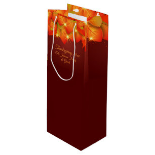 Matching Thanksgiving Orange Leaf Name Year Wine W Wine Gift Bag