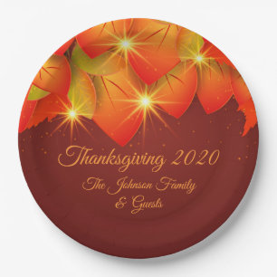 Matching Thanksgiving Orange Leaves Name Year 9" Paper Plate
