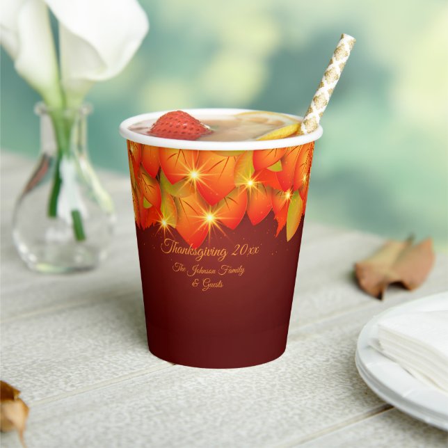 Matching Thanksgiving Orange Leaves Name Year Paper Cups (Insitu)