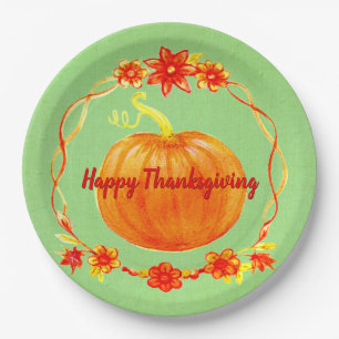 Matching Thanksgiving Pumpkin on Green Paper Plate