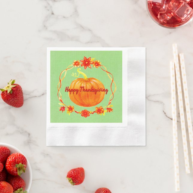 Matching Thanksgiving Watercolor Pumpkin Cocktail Napkin (Insitu)
