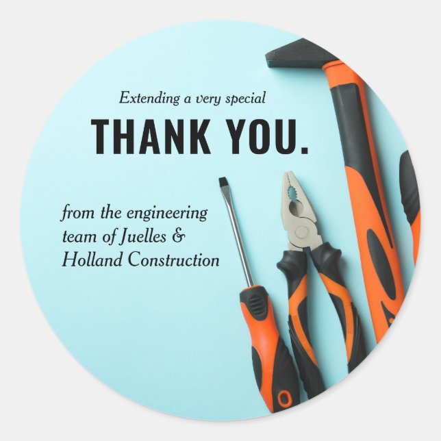 Matching Toolset Construction | Thank You Classic Round Sticker (Front)